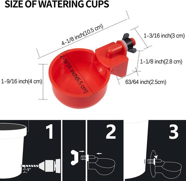 Chicken Waterer Cups 12 Pack Automatic Chicken Water Cups for Poultry  Float Style Gravity Chicken Watering System, Water Feeder Kit, 5 Gallon with Mounting Hole Opener