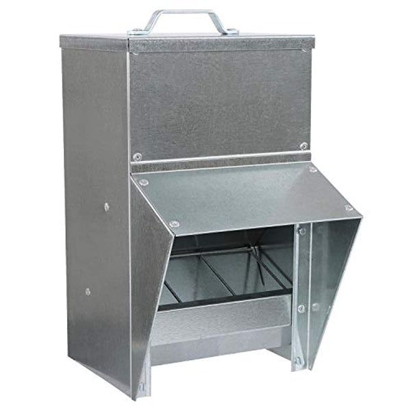 Grandpa's Feeders  Galvanized Chicken Feeder - Rat Proof Poultry Feeder with Lid Weatherproof Outdoor Coop Food Dispenser, 50lbs