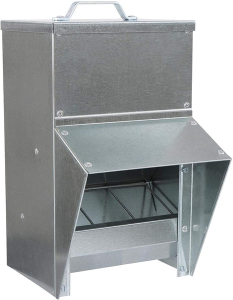 Grandpa's Feeders  Galvanized Chicken Feeder - Rat Proof Poultry Feeder with Lid Weatherproof Outdoor Coop Food Dispenser, 50lbs