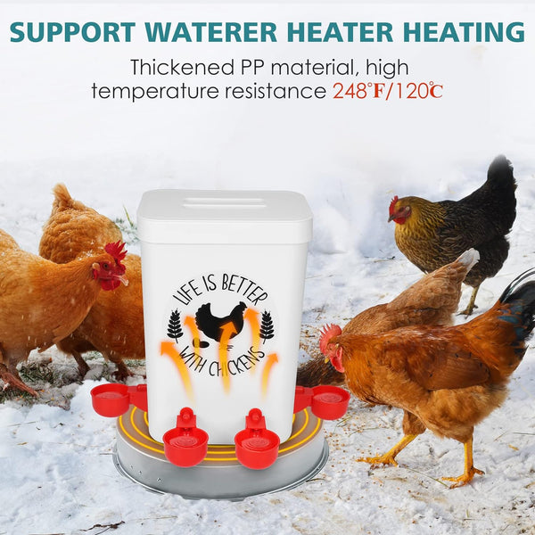 Chicken Feeder and Chicken Waterer Set (3 Gallon/26 Pounds) - Hanging Automatic Chicken Feeder No Waste - Chicken Coop Accessories - Poultry Waterer With