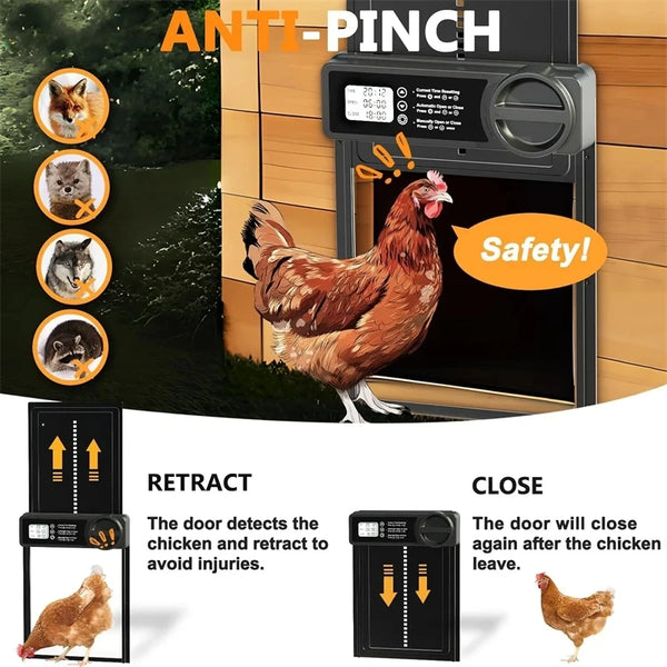 Electric Automatic Chicken Coop Door with Intelligent Timer and Aluminum Timing Opener