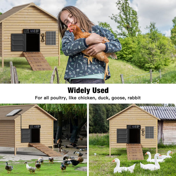 Automatic Chicken Coop Door, Large Size Solar Powered Coop Door with Opening in Emergency, Anti-Pinch, Timer & Light Sensor, Aluminum Waterproof Auto Chicken Door, with 7W Solar Panel